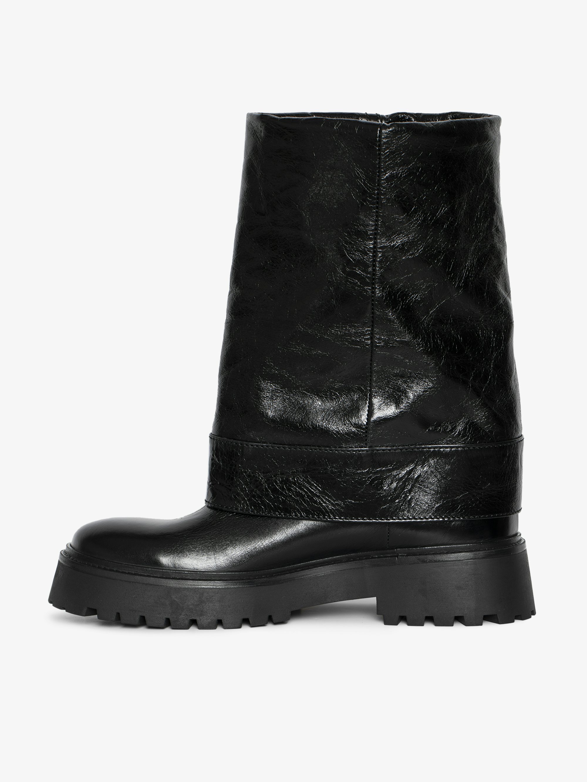 Angie Vintage Black Leather Boots - Trouser effect leather boots with vintage-inspired finish.